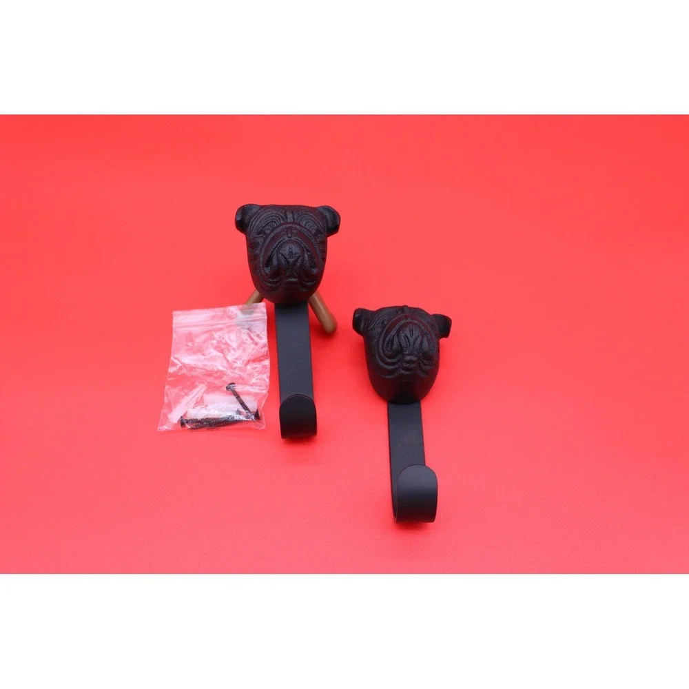 Bulldog‎ Coat Or Robe Hook Heavy Duty 2 Piece Set Black Cast Iron